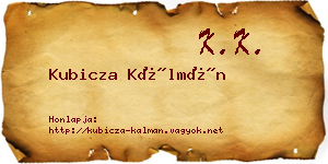 Kubicza Kálmán névjegykártya
